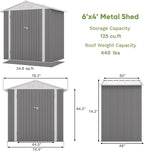 Patiowell 6x4 FT Outdoor Storage Shed, Water-Resistance Metal Outdoor Sheds with Vents & Lock, Garden Shed of Galvanized Steel for Lawn, Patio, Backyard Garden Tools, Bikes, Gray - Image 7