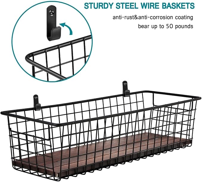4 Set Portable Metal Farmhouse Wall Decor Storage Organizer Basket Bin - Image 3