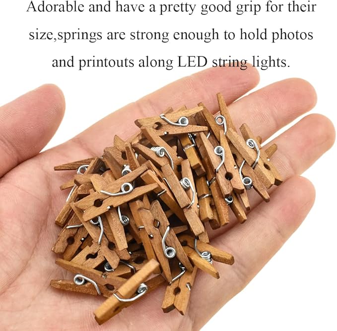 HAHIYO Brown Wooden Clothes Pins Clothespins Mini Aviod Fall Apart 1 Inches - Image 5