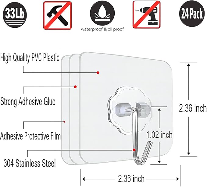 24 PCS Self Adhesive Hooks for Hanging - Image 2