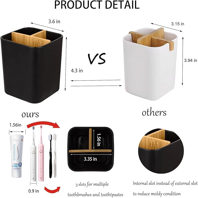 Bamboo Toothbrush Holder for Bathrooms, 3 Slots Toothbrush and Toothpaste - Image 3