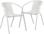 VINGLI PE Rattan Outdoor Dining Chairs Set of 2, Plastic Stackable Patio Chairs for Indoor, Porch, Restaurant, Garden, White by VINGLI