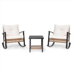 LAUSAINT HOME 3-Piece Rocking Bistro Set, Outdoor Patio Furniture with Thick Cushions and 2-Tier Coffee Table, Oversize Rattan Conversation Set for Garden, Balcony, Backyard (Beige) - Image 8