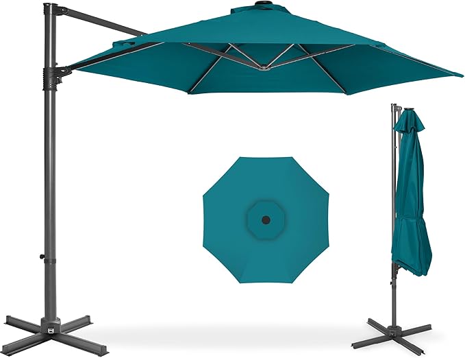 Best Choice Products 10ft Offset Cantilever Hanging Market Patio Umbrella, Smooth 360° Rotation, 8 Sturdy Ribs, Easy Adjustment - Cerulean by BestChoiceProducts