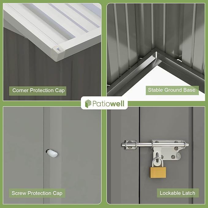 Patiowell 10 x 8 FT Outdoor Storage Shed with Floor Frame, Large Garden Tool Metal Shed with Sloping Roof and Double Lockable Door for Backyard Garden Patio Lawn,Grey - Image 8