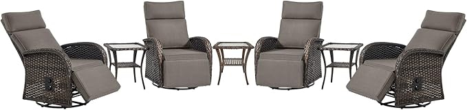 Belord 7 Piece Patio Furniture Set with 4 Swivel Recliner Chairs and 3 Side Tables, Dual-Adjust Wicker Chaise Lounge Chairs for Outdoor Patio Conversation, All-Weather Brown Rattan by Belord