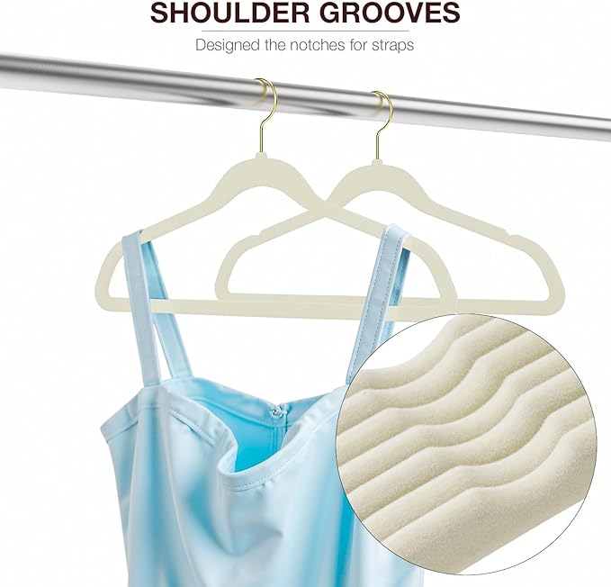 Korpai 50 Pack Beige Velvet Hangers, Coat Hanger Non Slip, Heavy-Duty, Space - Image 4