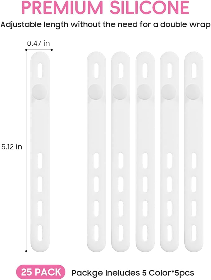 25Pack Silicone Cable Ties, Reusable Cord Organizer - Image 2
