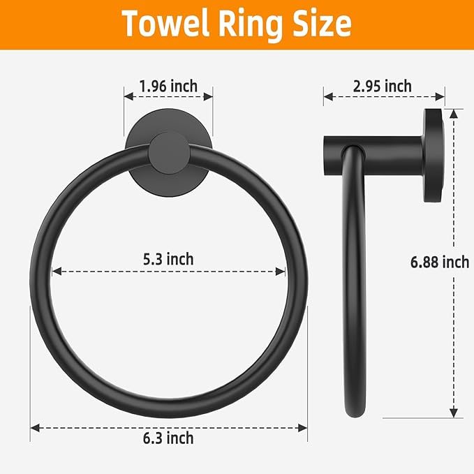 Matte Black Towel Ring 2Pack, SUS304 Stainless Steel Hand Towel Holder - Image 6