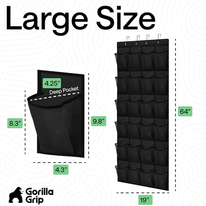 GORILLA GRIP Over the Door Shoe Organizer, 2 Pack, 24 Breathable Mesh Pockets - Image 7