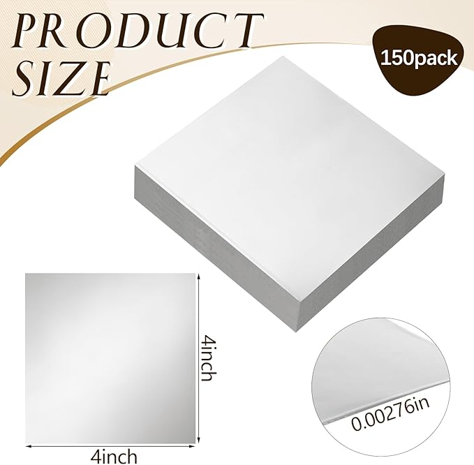 Yaocom 150 Packs Aluminum Metal Crafts DIY Foil 4 Inch x 4 Inch x 0.07 mm Thick - Image 2