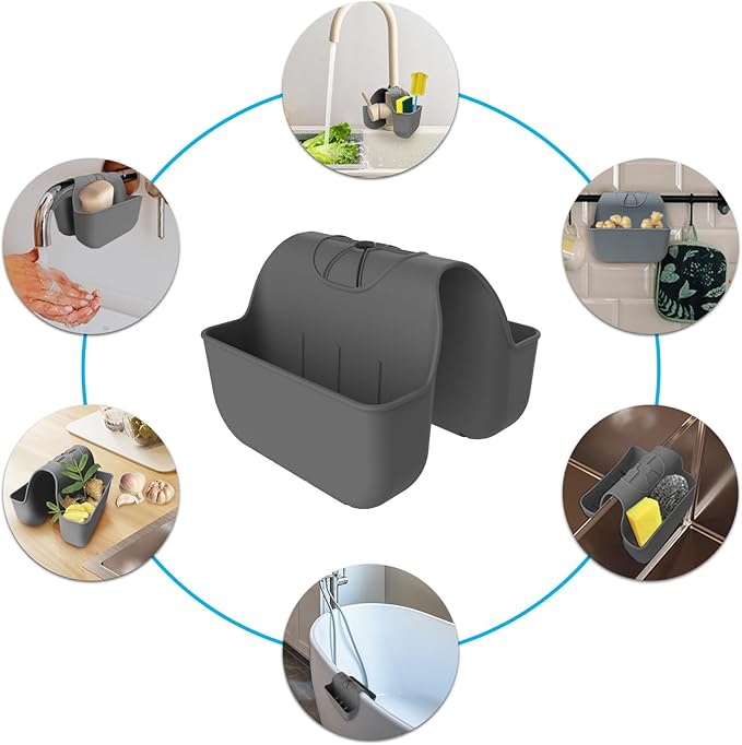 Sponge Holder for Kitchen Sink, Silicone Sink Saddle Caddy Organizer Rack - Image 5