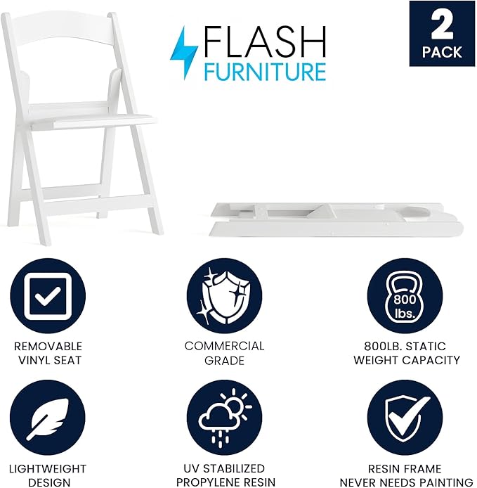 Flash Furniture Hercules Series Folding Chairs for Weddings and Formal Events, Stackable Commercial Event Seats with 1,000-lb. Static Weight Capacity, Set of 2, White - Image 3