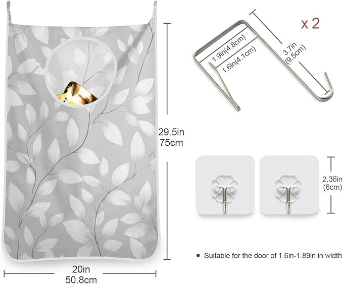 Grey Simple Leaves Hanging Laundry Hamper Door Hampers Bag Basket - Image 3