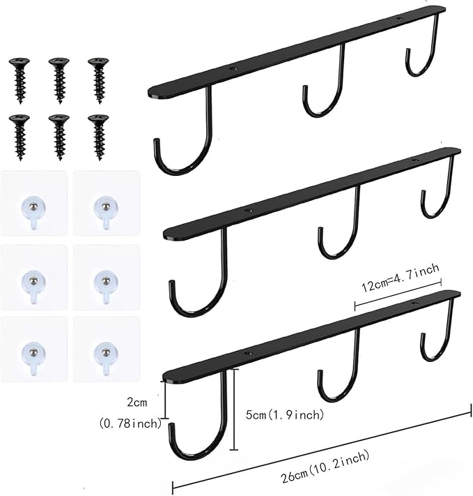3pcs Under Cabinet Mug Hooks, Adhesive/Screw 2 Ways Install Mug Holder - Image 6