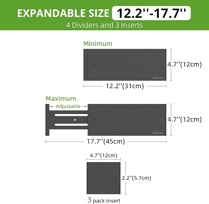 ANTOWIN 4 Pack Expandable Drawer Dividers, 4.7'' High, Extend from 12.2'' to - Image 5