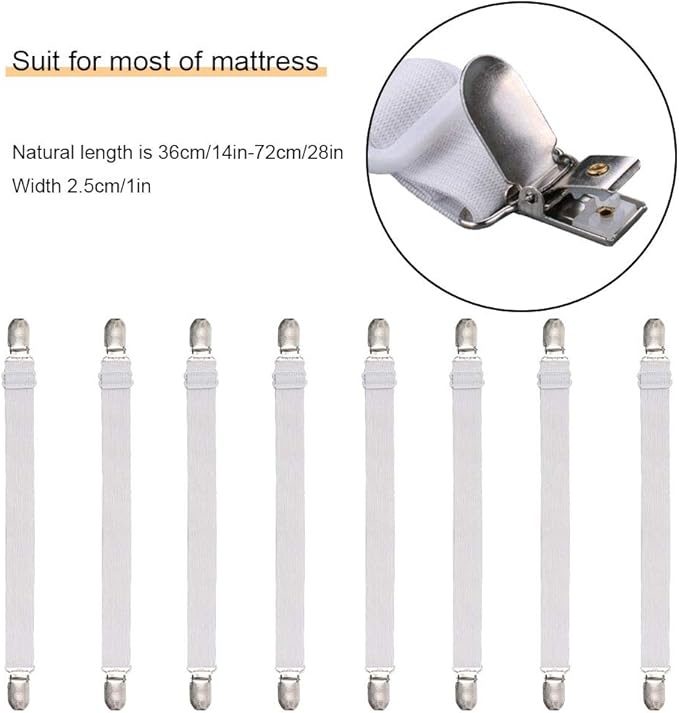 8Pcs Adjustable Bed Sheet Straps Clips, Elastic Mattress Sheet Fasteners Holder - Image 4