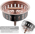 KONE Copper Sink Drain 3.5 Inch Kitchen Sink Drain Assembly Stainless Steel - Image 2