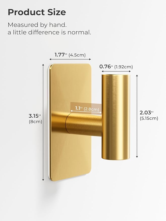 Towel Hooks for Bathrooms – 4 Pack, Brushed Gold Finish, T-Shaped Stainless - Image 2