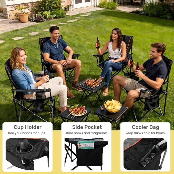 FAIR WIND Heavy Duty Camping Chair, Oversized Padded Folding Chair for Big and Tall (450lbs), Extra Wide Seat with Integrated Cooler & Storage Pocket, Adjustable Lumbar Support for Outdoor - Image 8