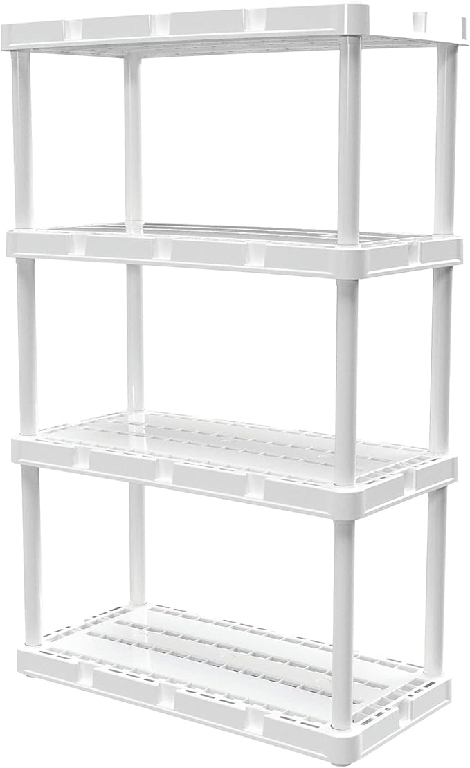 Gracious Living 4 Shelf Knect-A-Shelf Ventilated Light Duty Storage Home Organizer with Adjustable Shelves for Garage, Basement, and Laundry, White by GraciousLiving
