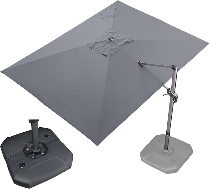 PURPLE LEAF 9' X 11.5' Patio Umbrella with Base Outdoor Cantilever Rectangle Umbrella Offset Umbrella with 360-degree Rotation for Garden Deck Pool Patio, Grey by PURPLELEAF