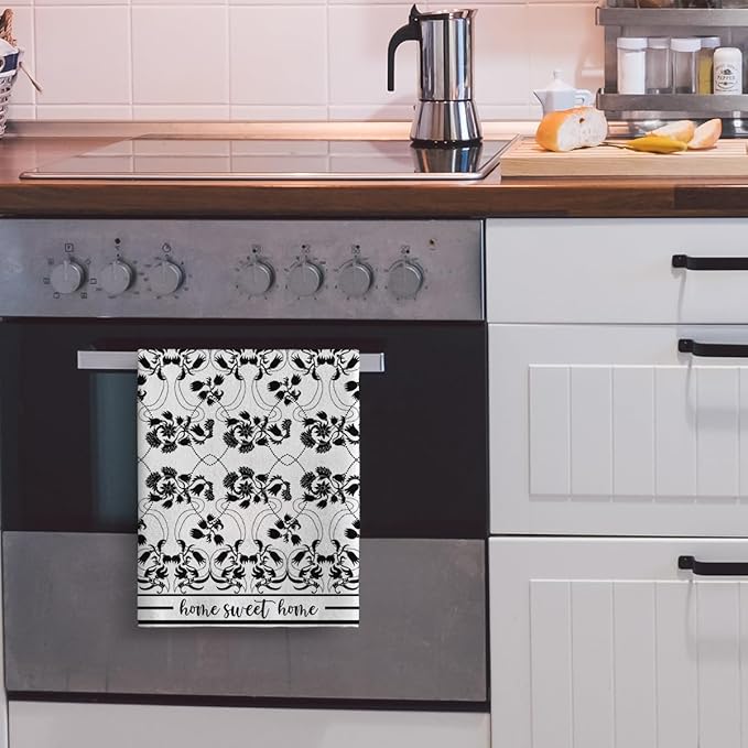 Black Kitchen Towels Decorative Set of 2, Absorbent Boho Floral Dish Towels - Image 5