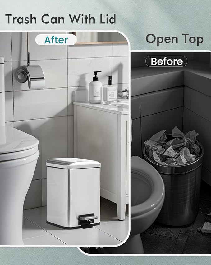 Bathroom Trash Can with Lid, 6 Liter / 1.6 Gallon Small Trash Can with - Image 5
