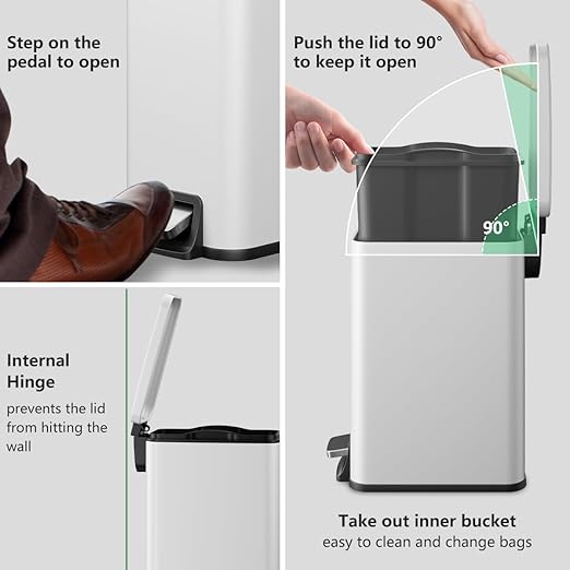 Slim Bathroom Trash Can with Lid Soft Close, 1.6 Gallon Stainless Steel Garbage - Image 4