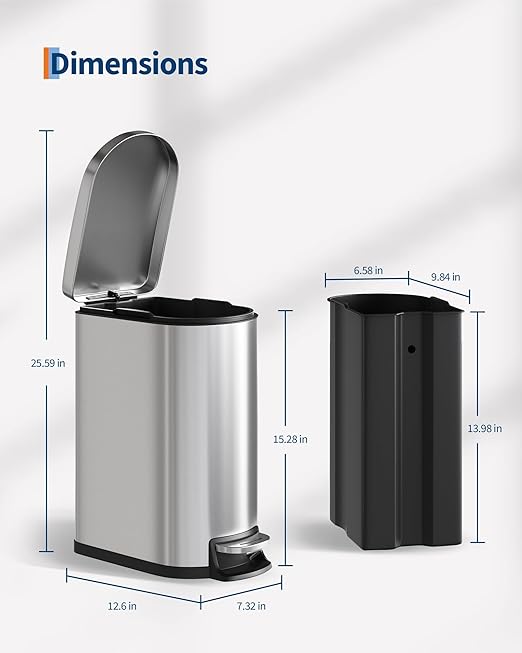 Garvee 2.6 gal / 10 L Stainless Steel Bathroom Trash Can - Image 6