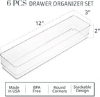 STORi SimpleSort 6-Piece Stackable Clear Drawer Organizer Set | 12" x 3" x 2" - Image 2
