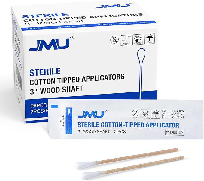 JMU Sterile Cotton Tipped Applicators 3", Wood Shaft Medical Swabs by JMU