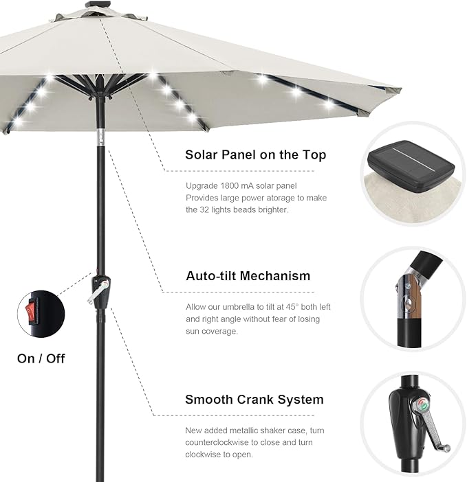 ABCCANOPY Durable Solar Led Patio Umbrellas with 32LED Lights 11FT (Light Beige) - Image 6