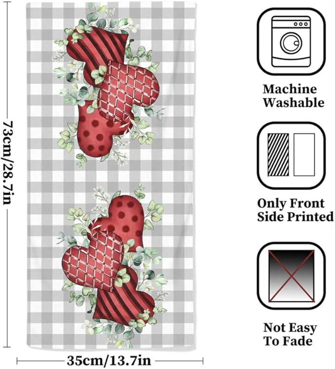 Valentine Bathroom Hand Towels, 2 Packs Decorative Pink Love Heart Kitchen - Image 2