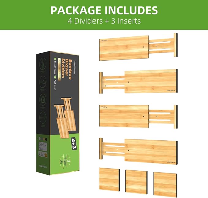 ANTOWIN 4 Pack Expandable Drawer Dividers, 4.7'' High, Extend from 12.2'' to - Image 9