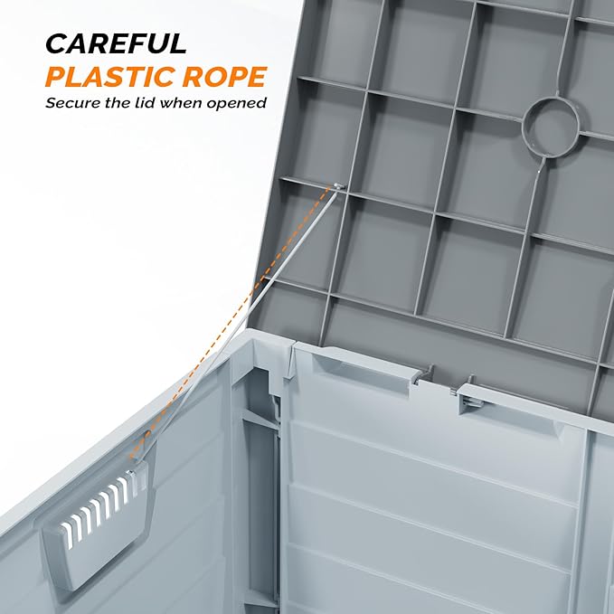 VINGLI 75 Gallon Collapsible Outdoor Storage Box, Simple-to-assemble Plastic Storage Containers with Lid, Patio Deck Box Furniture for Garden, Pool, Balcony, Yard (Grey) - Image 7