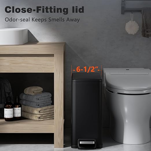 Slim Bathroom Trash Can with Lid Soft Close, 2.6 Gallon Stainless Steel Garbage - Image 2