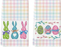 Artoid Mode Colorful Stripe Rabbit Bunny Eggs Easter Kitchen Towels Dish Towels by ArtoidMode