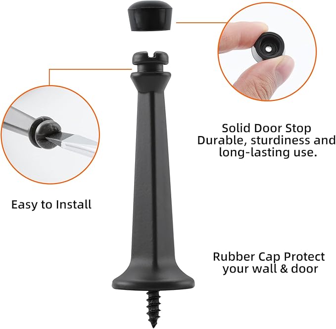 HOME MASTER HARDWARE Heavy Duty 3" Solid Rigid Door Stops, Matte Black 2 Pack - Image 2