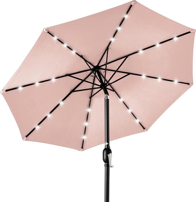 Best Choice Products 10ft Solar Polyester LED Lighted Patio Umbrella w/Tilt Adjustment and UV-Resistant Fabric by BestChoiceProducts