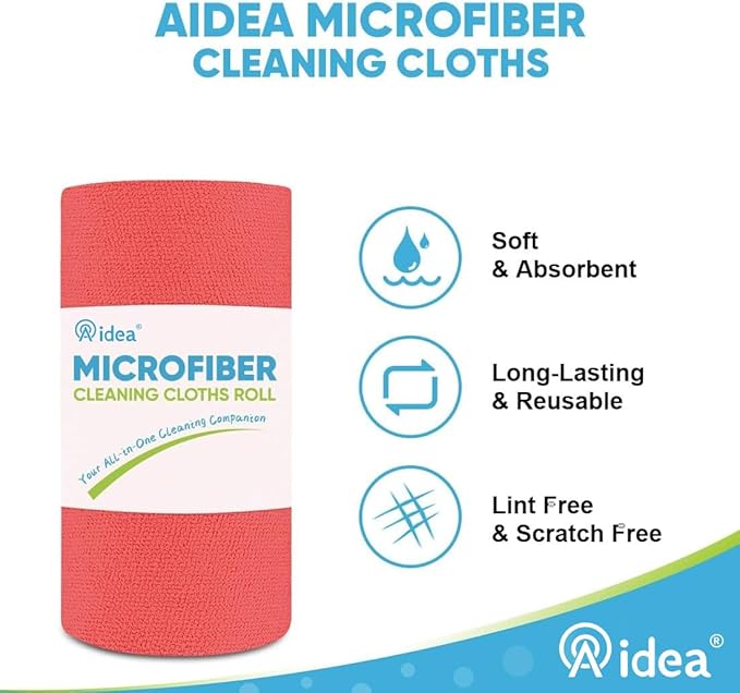 AIDEA Microfiber Cleaning Cloth Roll, 50PK Red, Reusable Paper Towels Tear Away - Image 3