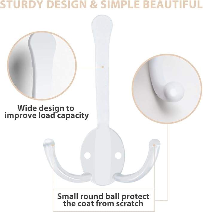 8 Pack Coat Hooks Heavy Duty, Metal Three Prongs Large Coat Hooks Wall Mounted - Image 4
