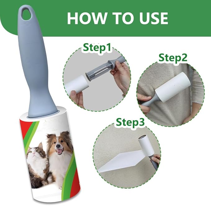 Pet Hair Lint Rollers, 3 Pack, 90 Sheets Each– Reusable Sticky Roller - Image 4