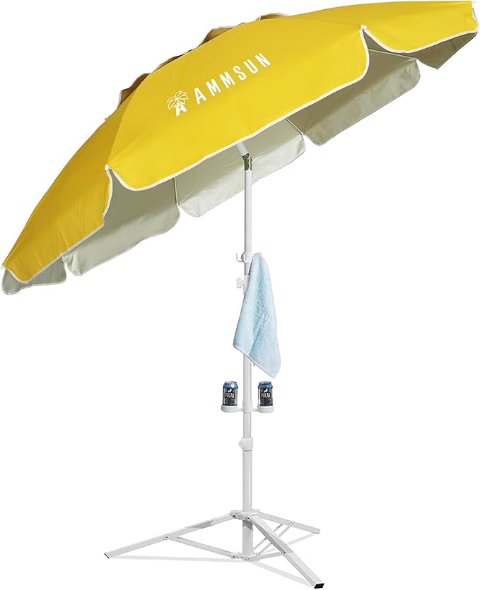 AMMSUN Shade Umbrella, Premium Portable Umbrella with Stand, 6.5ft Lightweight Free Standing Canopy for Sporting Games, Adjustable Instant Sun Protection and Easy to Carry, Yellow by AMMSUN