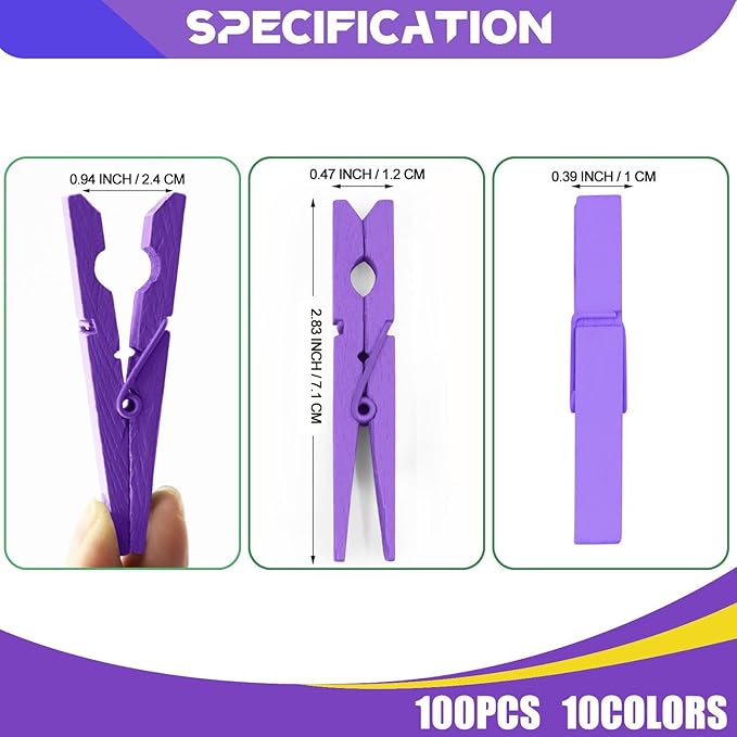 Colored Clothes Pins Wooden 100 Pack, Clothes Clips - Image 7