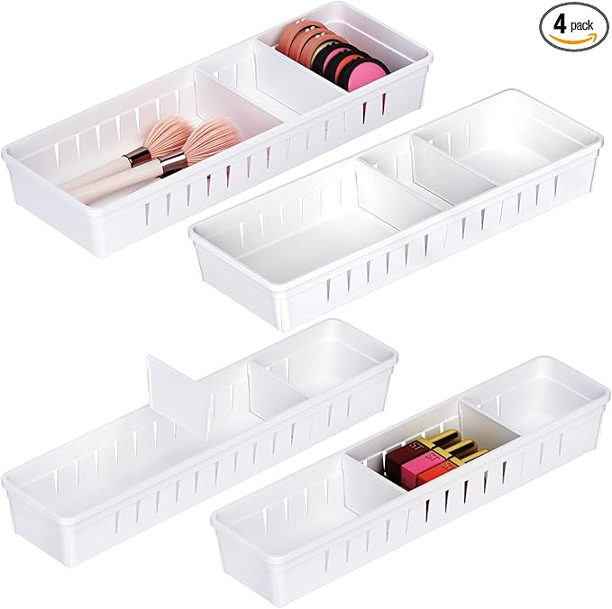 Desk Drawer Organizer Tray 4 PCS Plastic Office Drawer Organizer Bins Junk by Pluspace