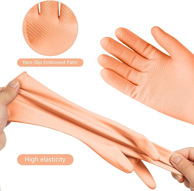 AUAUY Reusable Kitchen Dishwashing Gloves, Rubber Household Cleaning Gloves - Image 3