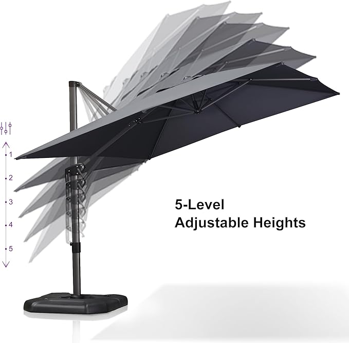 PURPLE LEAF 9'×11.5' Cantilever Patio Umbrella with Base Rectangle Offset Outdoor Umbrella Cover with Zipper for Garden Deck Pool Grey - Image 5