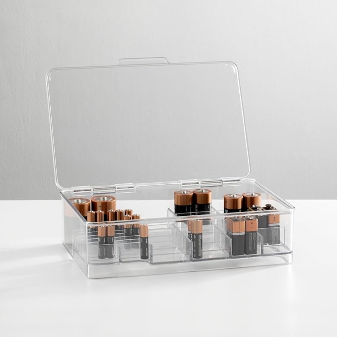 mDesign Plastic Large Stackable Divided Battery Storage Organizer Box - Image 2