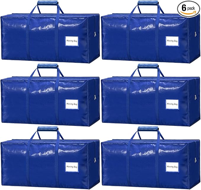 6 Pack Large Moving Bags Heavy Duty – Reusable Storage Bags by VISVEIL